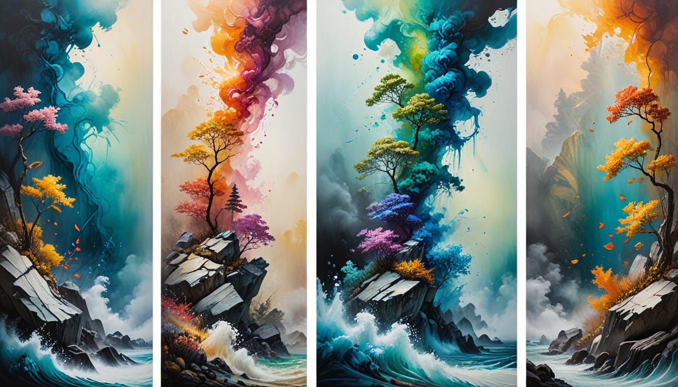 Elemental Landscapes Triptych with Rainbow Colors