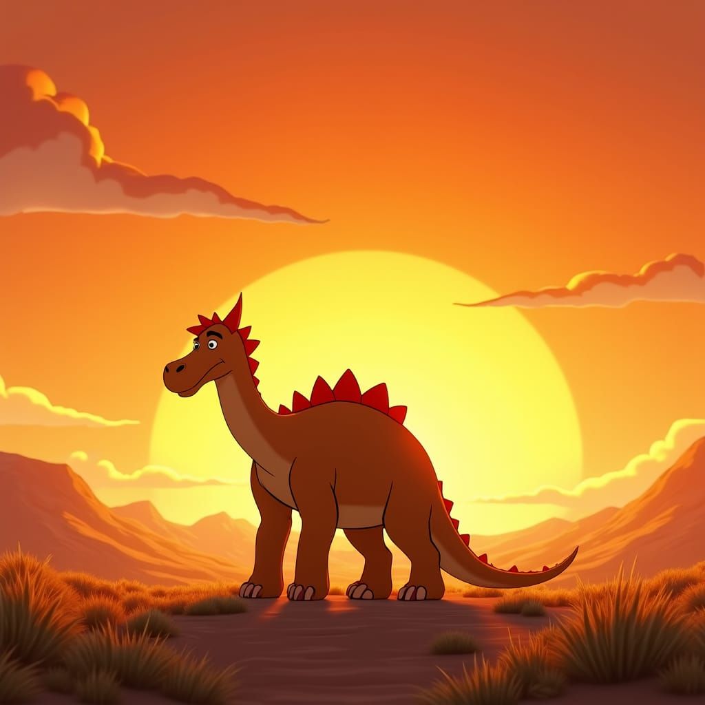 Adult Littlefoot in Prehistoric Valley at Sunset