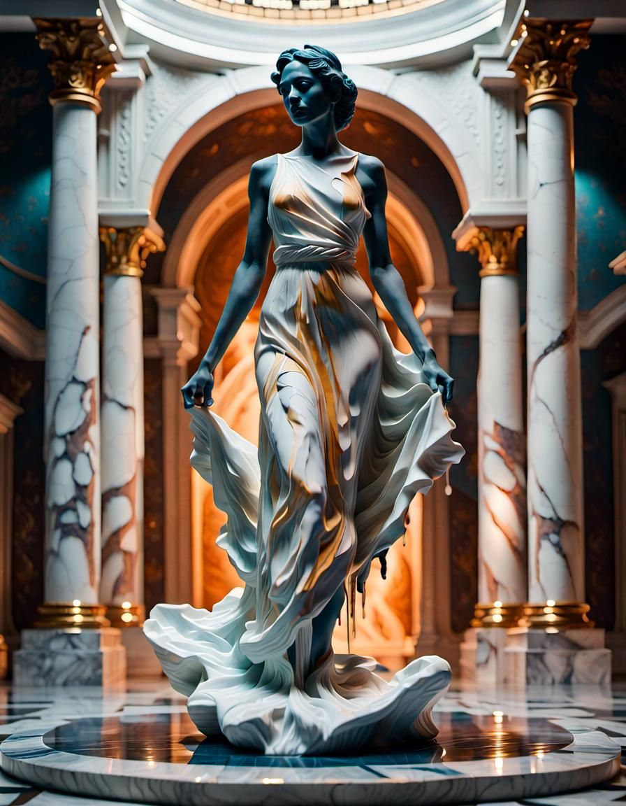 Marble Statue with Floating Liquid Dress