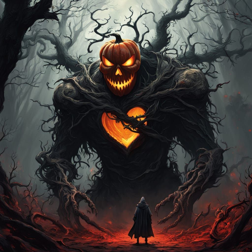 Fearless Pumpkin Head in Haunted Crimson Heart