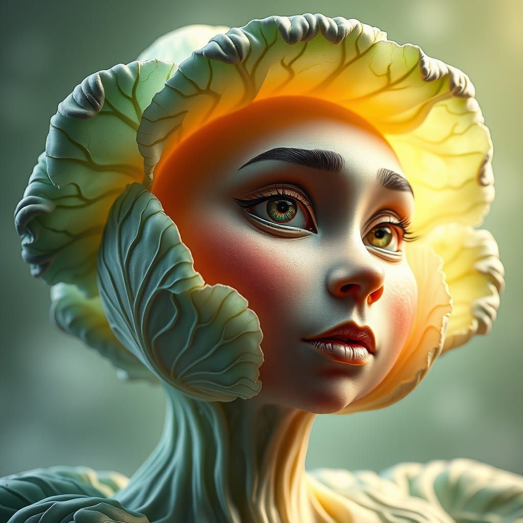 Ethereal Cabbage Character in Art Nouveau Splendor