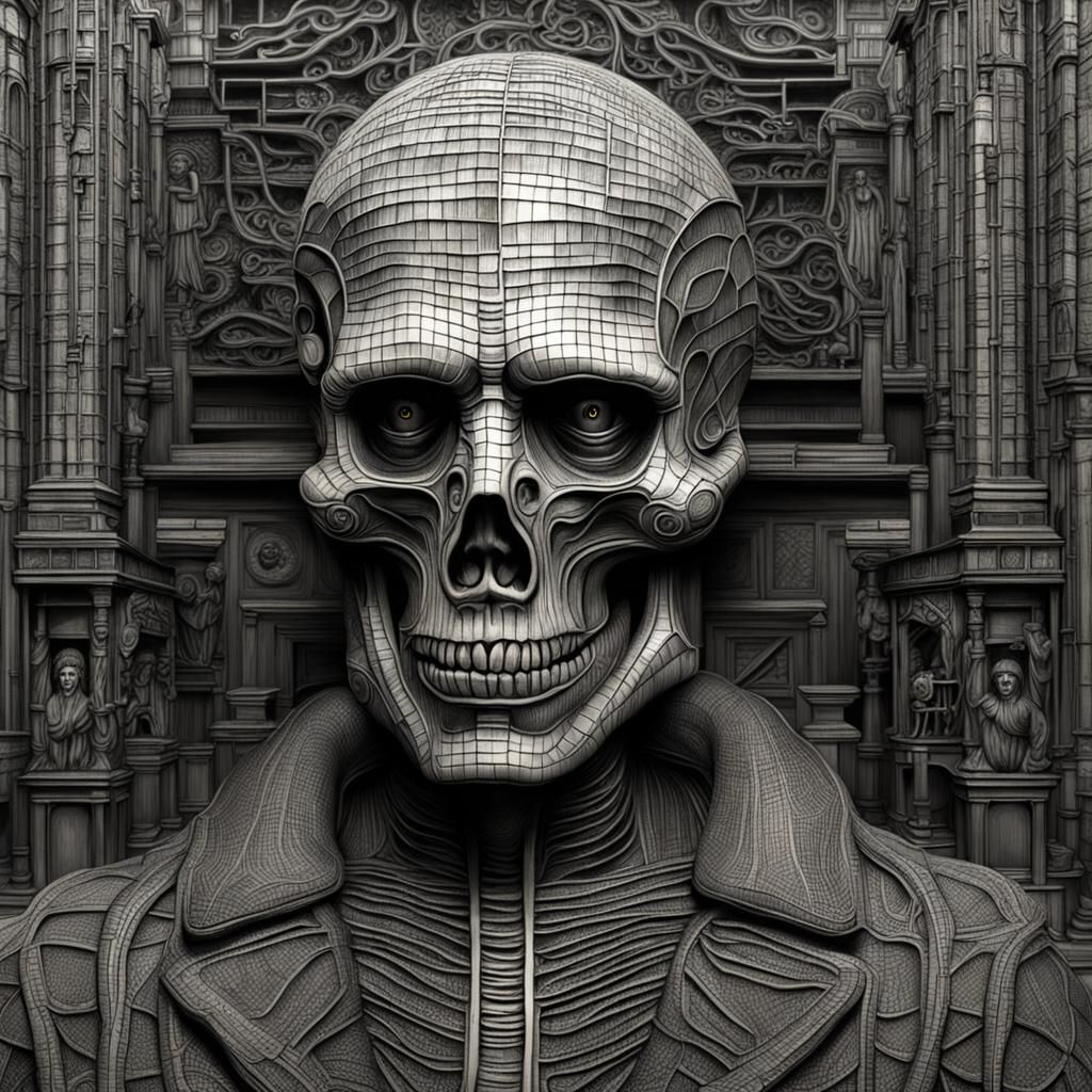Hyperrealistic Biomechanical Skeleton in Surrealist Style