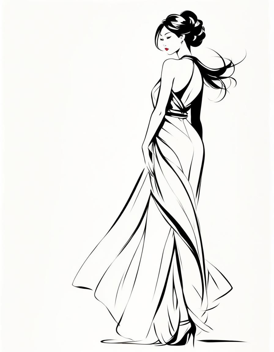 Elegant Ink Sketch of Korean Supermodel