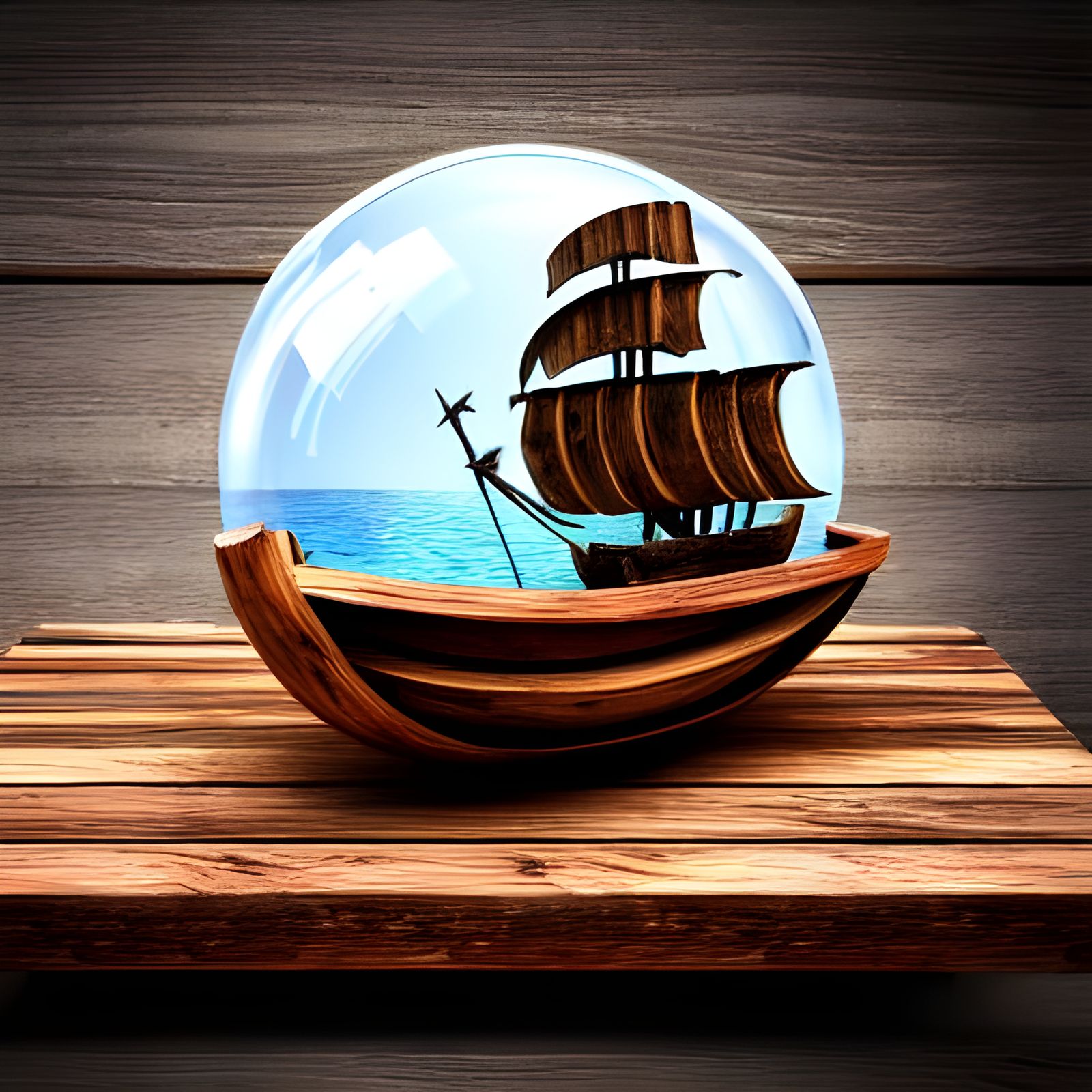 Pirate Ship in Fishbowl: Realistic 3D Rendering