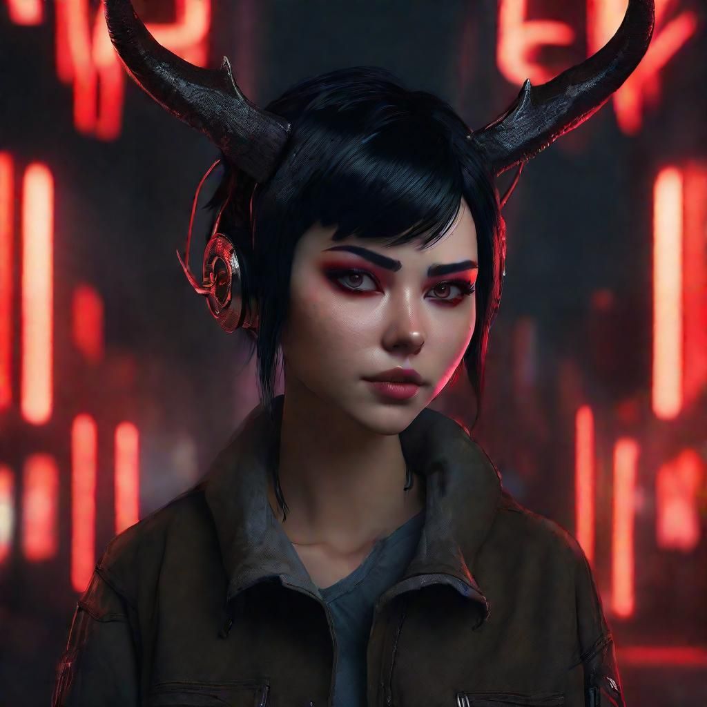 Cyberpunk Woman with Antlers in Chiaroscuro Lighting