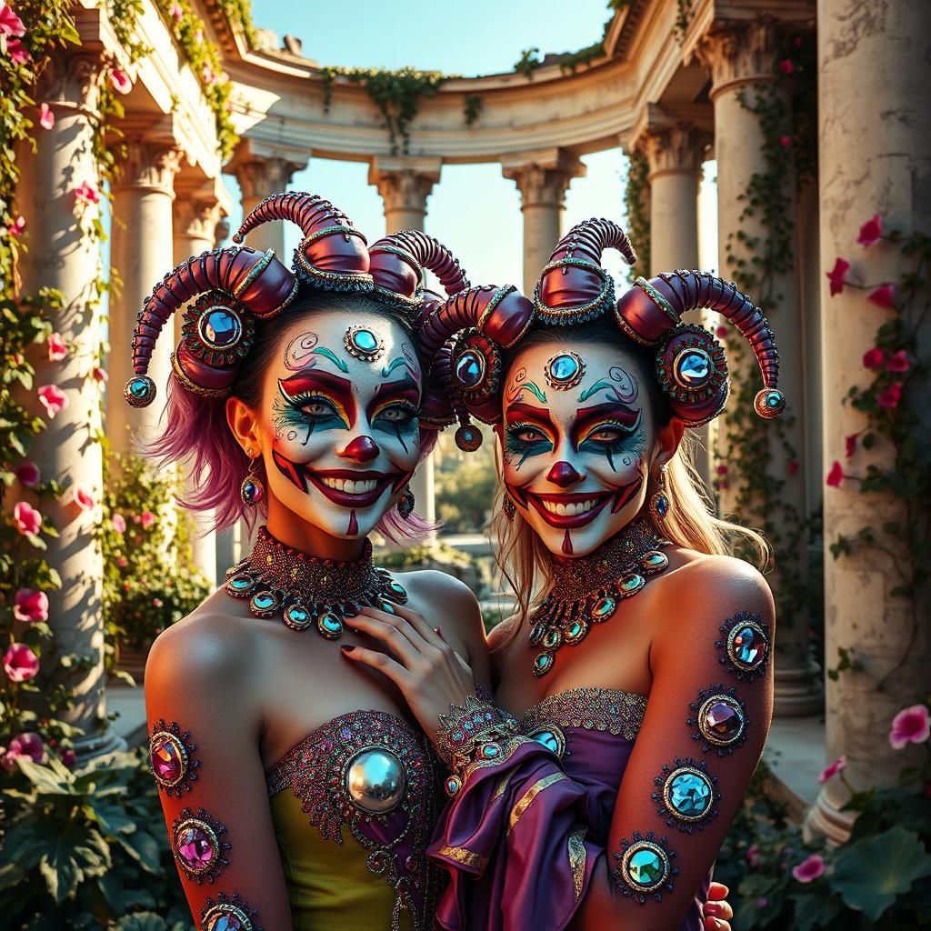 Vibrant Clown Friends in Fairycore Setting