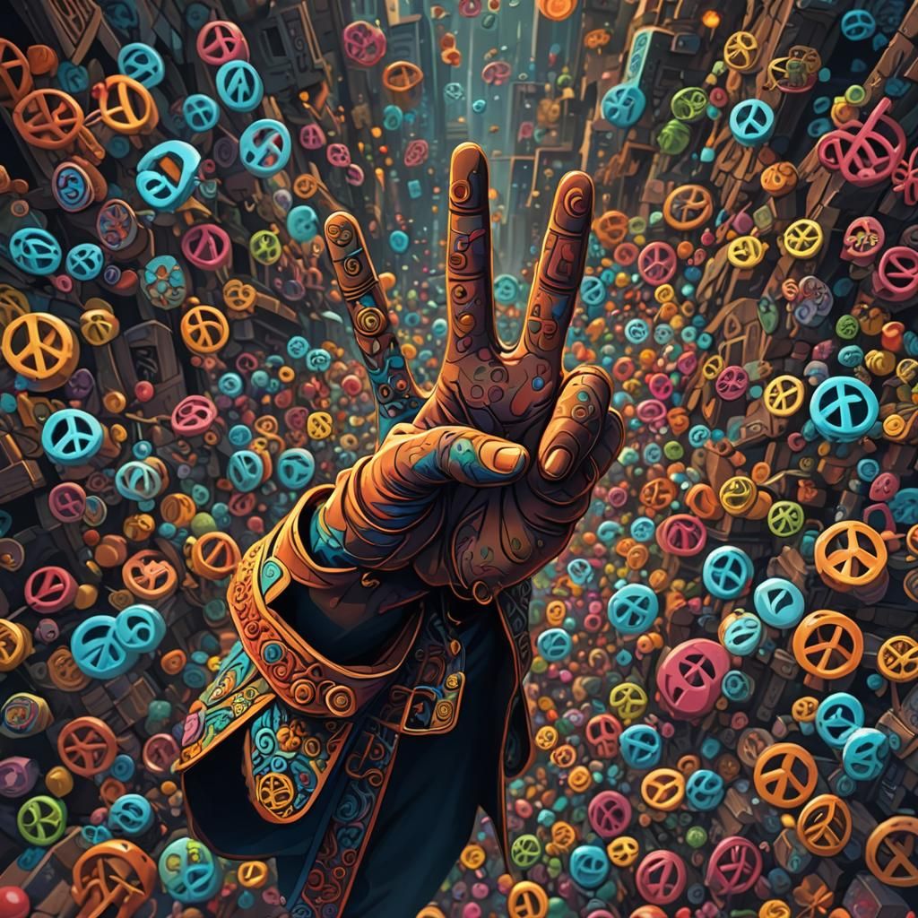 Cartoonish Theft of Peace Sign: Detailed Matte Painting