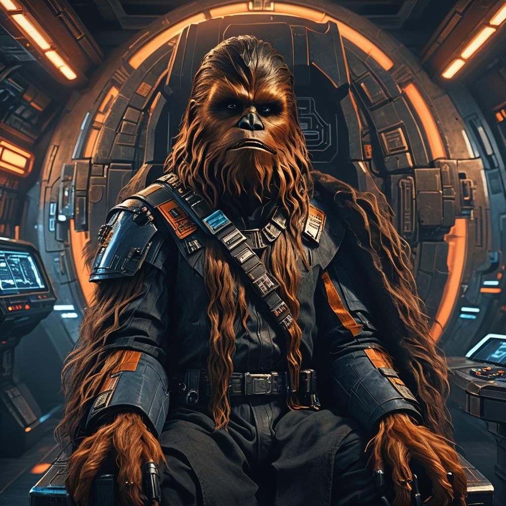 Black Wookie on Throne in Sci-Fi Cantina
