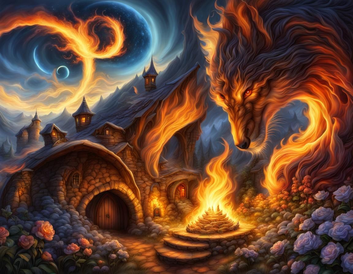 Magical Fairytale World with Fire Tornado