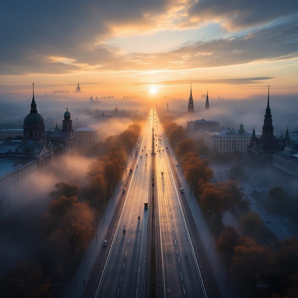 Golden Hour Masterpiece in Saint Petersburg Fog