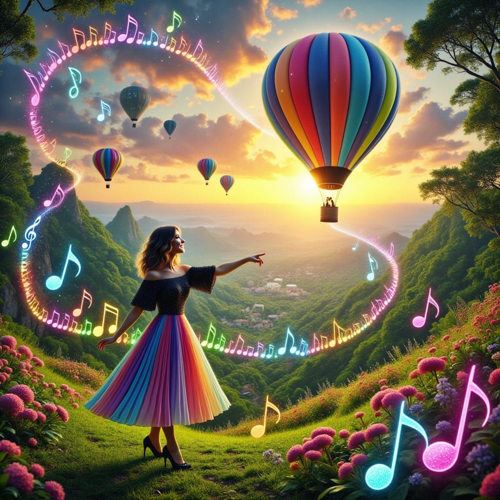 Whimsical Hot Air Balloon Over Emerald Valley