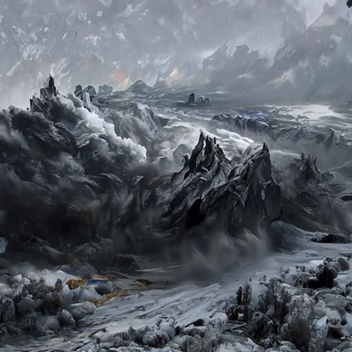 Blizzard Snowscape with Lightning, Digital Illustration