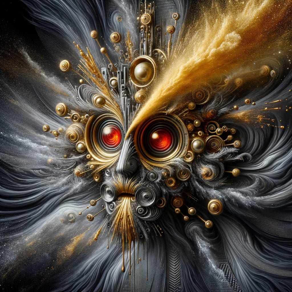 Surrealist Metallic Alien in Cosmic Illumination