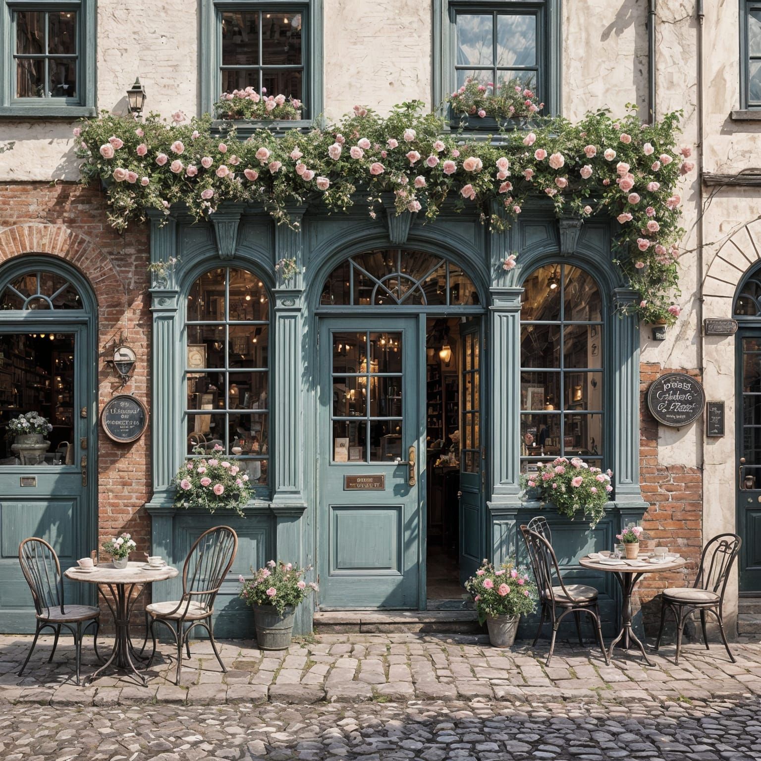 Vintage Café on Cobblestone Street