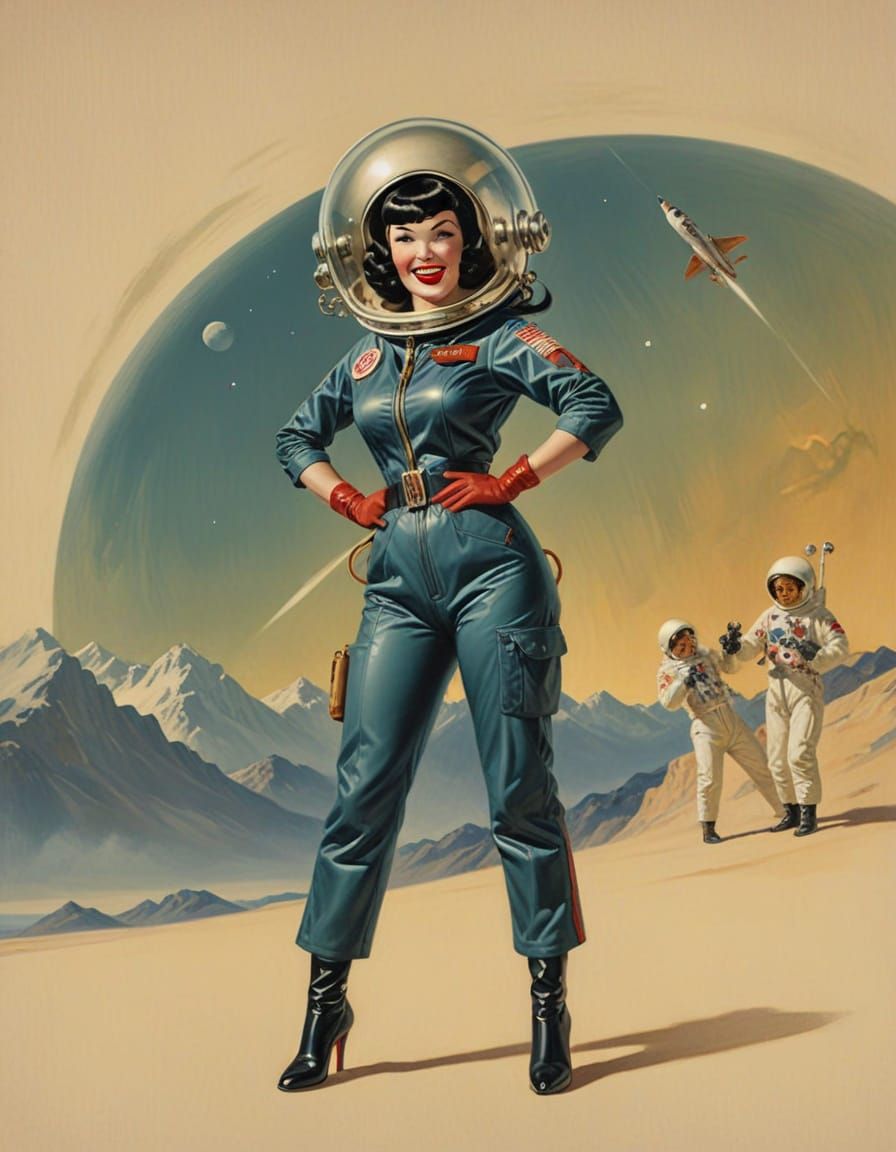 Retro Pin-Up Space Girl on Fantasy Planet