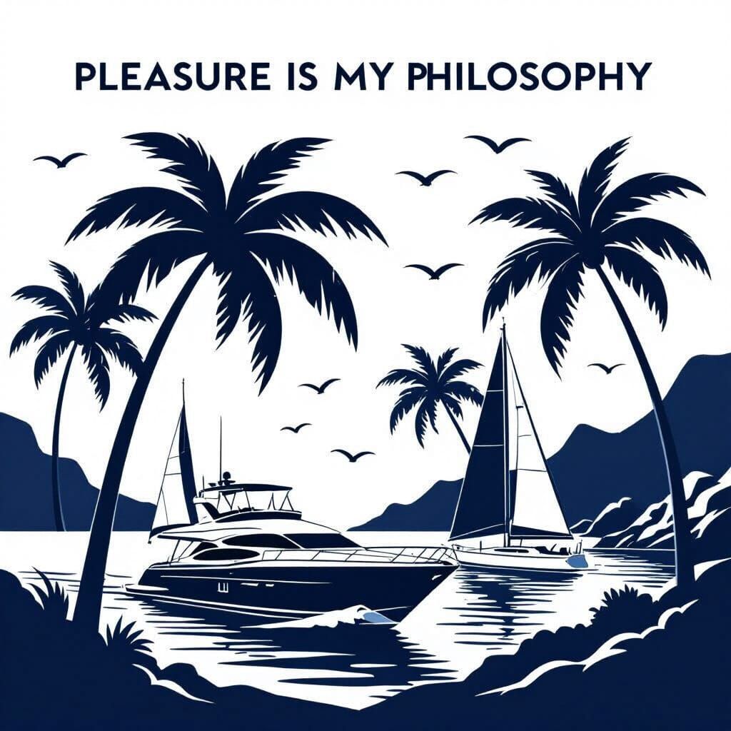 Palm Trees and Yachts at Sea: A Modern Graphic Illustration