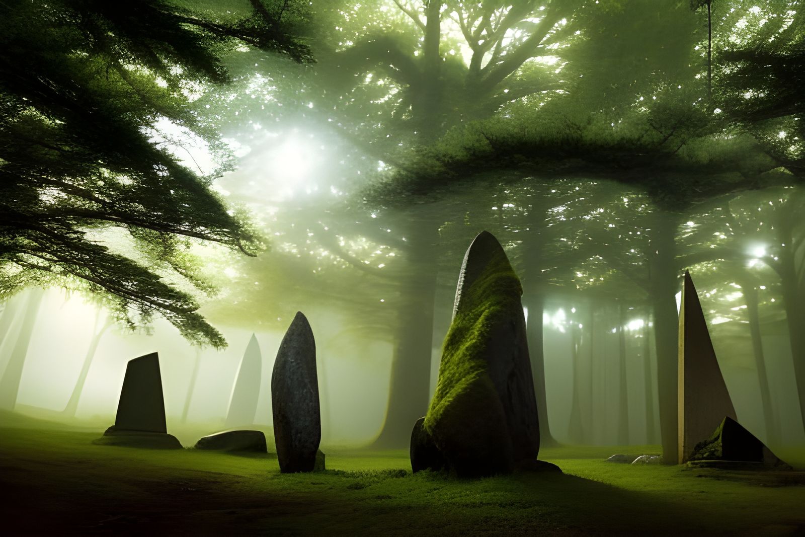 Mysterious Celtic Standing Stones in Fantasy Forest