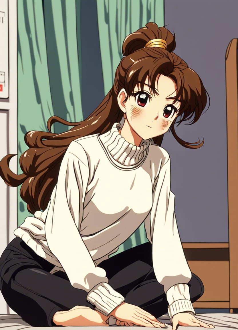 Makoto Kino Plays Video Games in 90s Anime Style