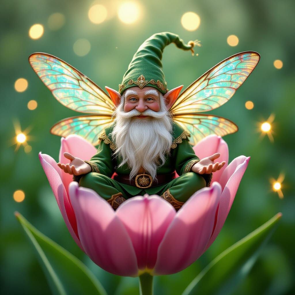 Whimsical Fairy Man in Tulip with Dragonfly Wings