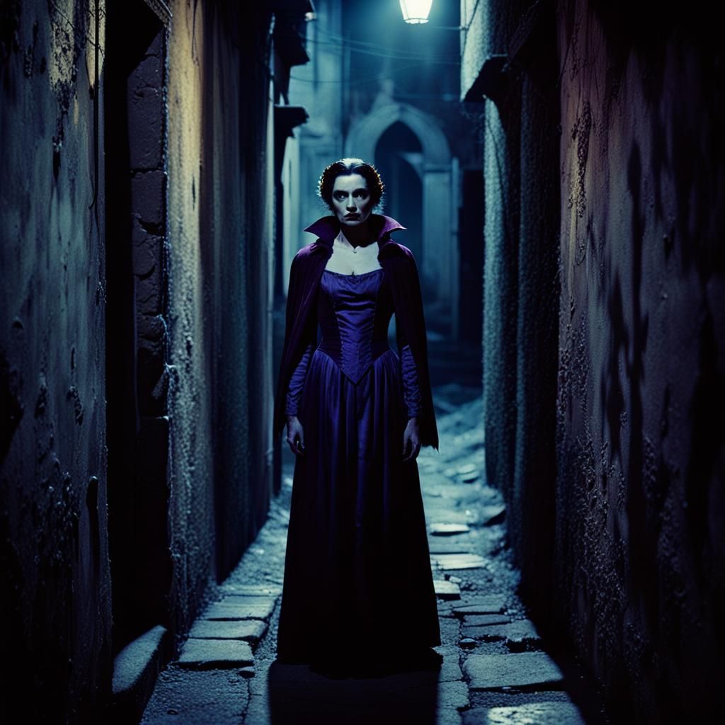 Vampire Lady in Dark Alley, Film Noir Aesthetic