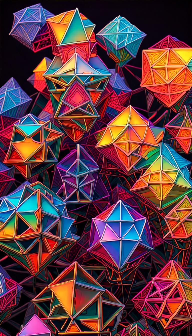 Reflective Prismatic Dodecahedron Complex in Neon 3D