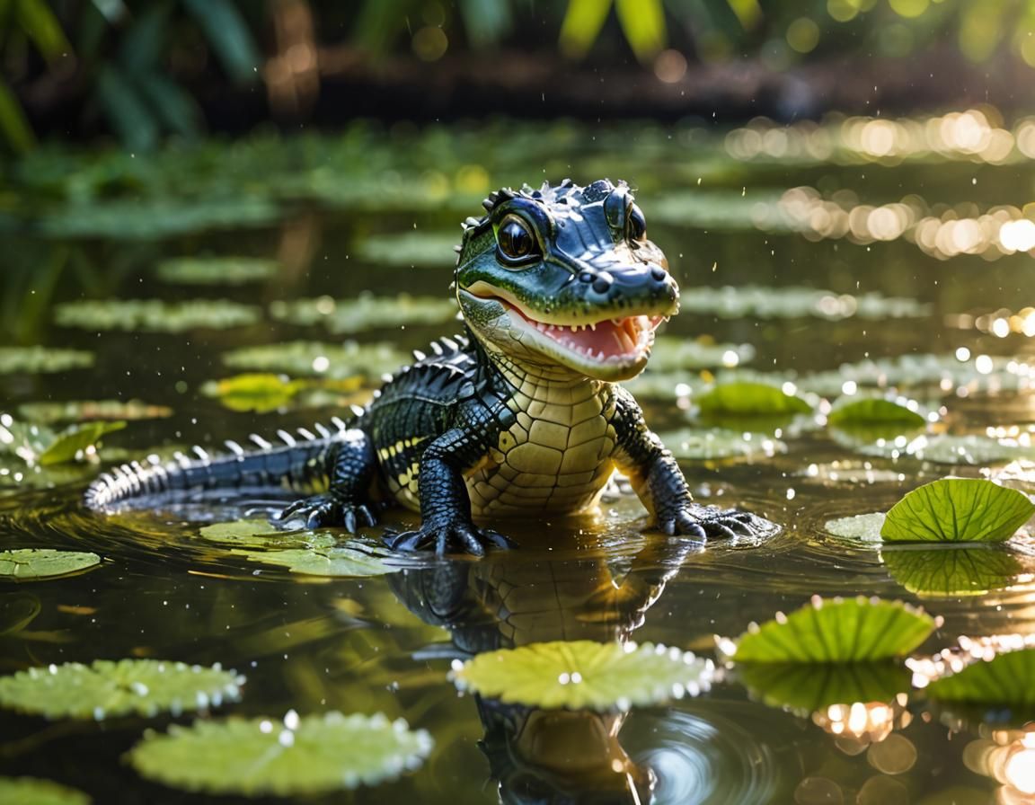 Adorable Baby Alligator Splashing in Water