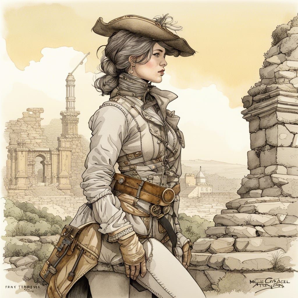 Victorian Explorer in Detailed Watercolor Drawing