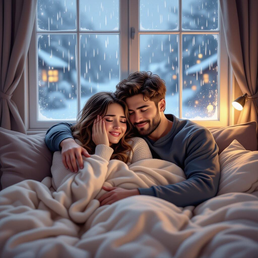 Cozy Couple Watches Movie in Warm, Intimate Atmosphere