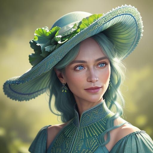 Model in Elegant Cabbage Leaf Fashion