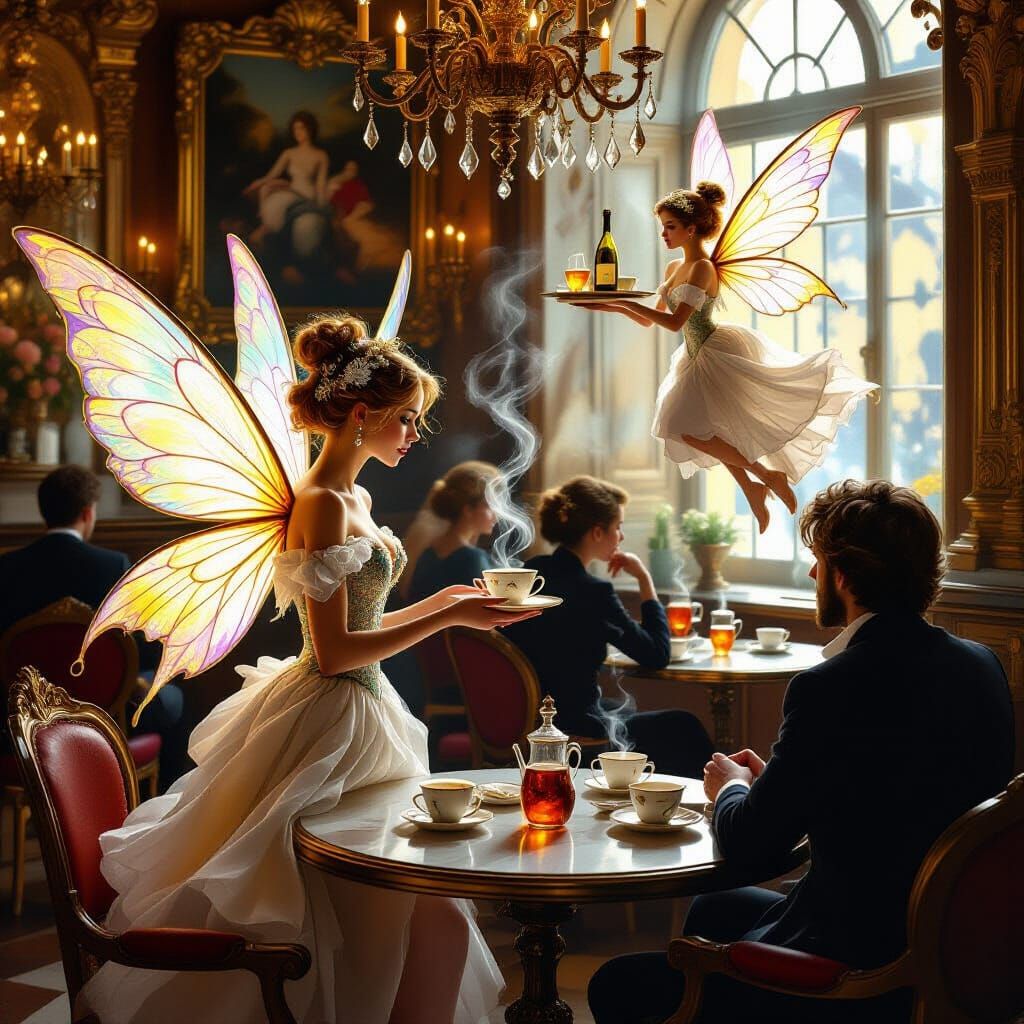 Ethereal Fairies in Baroque Coffeehouse, Impressionist Baroq...