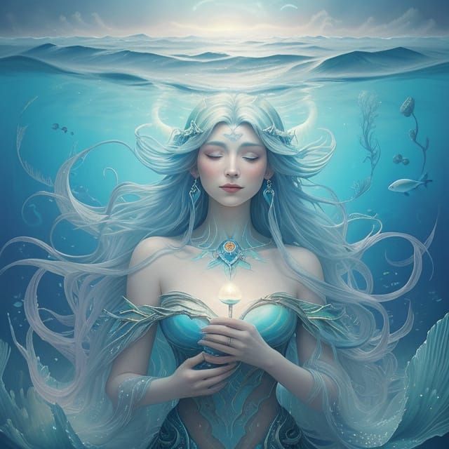 Ethereal Oceanic Goddess in Whimsical Surrealist Style
