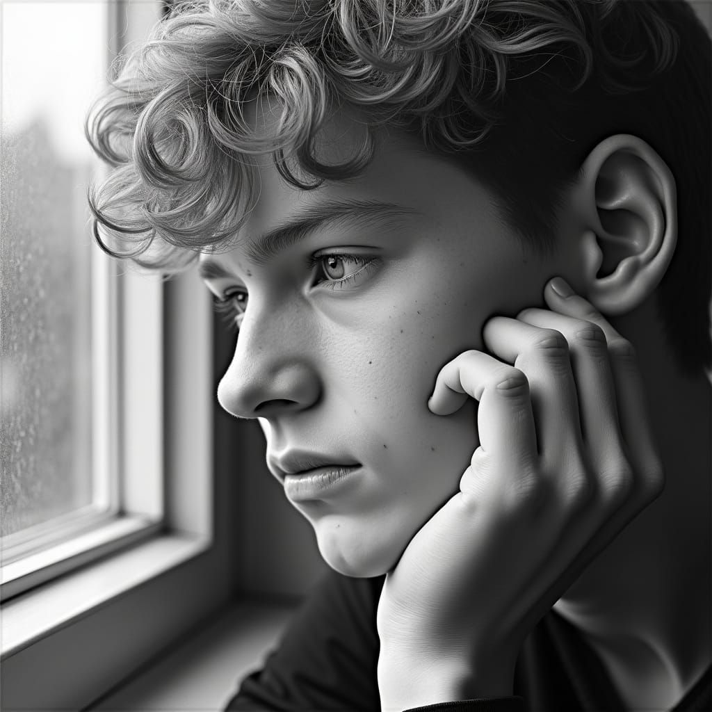Pencil Portrait of a Ginger Teenager in Hyperrealism Style