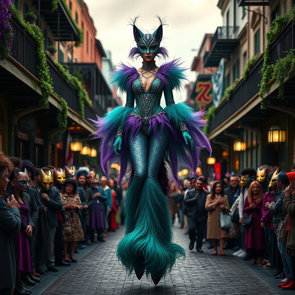 Feline Fantasy on Bourbon Street in Mardi Gras Splendor