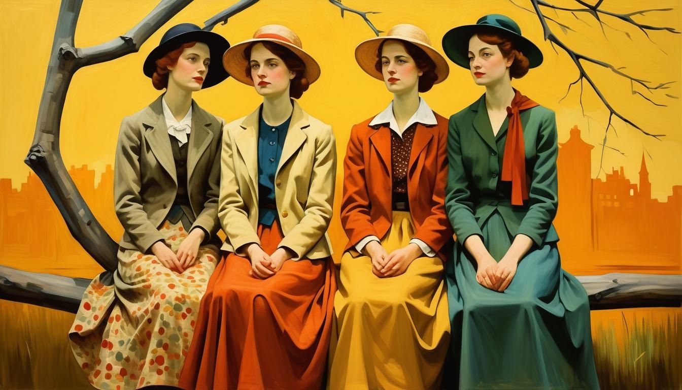 Four Women Pose on a Branch in a Hopperian Post-Impressionis...