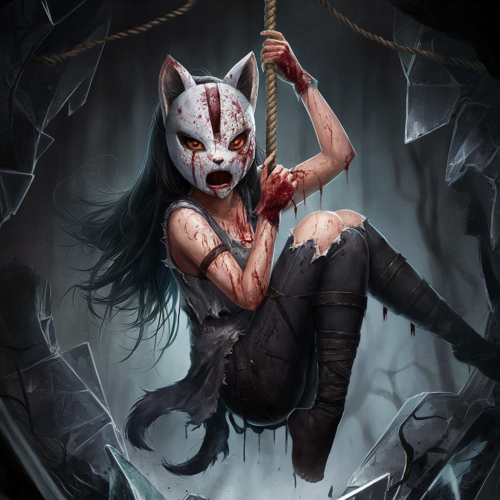 Eerie Gothic Gaming Logo with Kitsune Mask