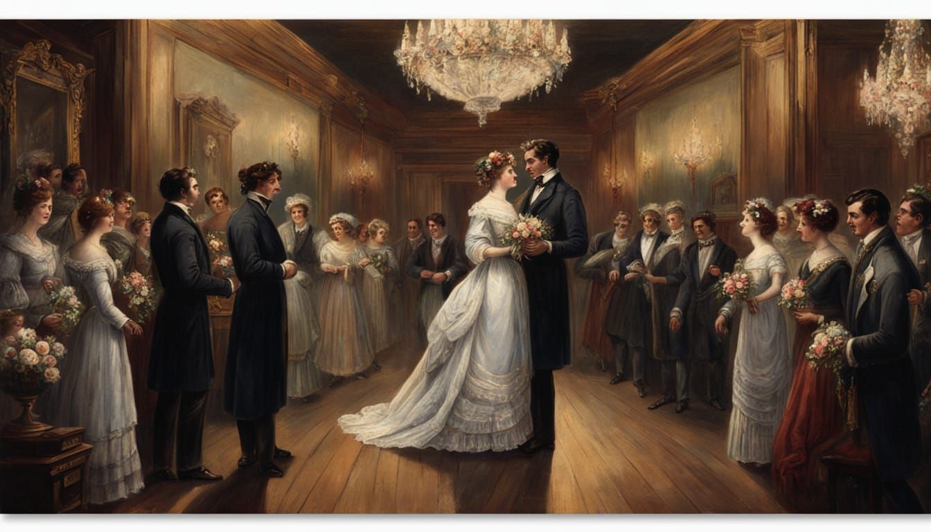 A Regency Era Wedding Scene in Elegant Victorian Style
