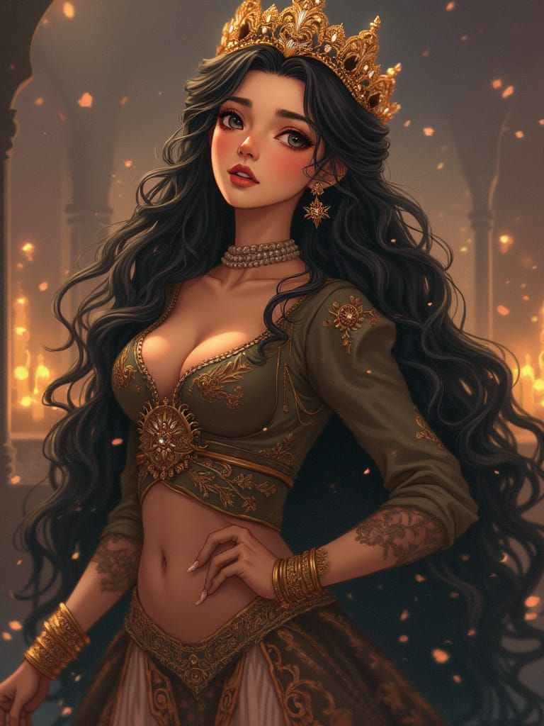 Anime-Style Woman with Regal Queenly Aura