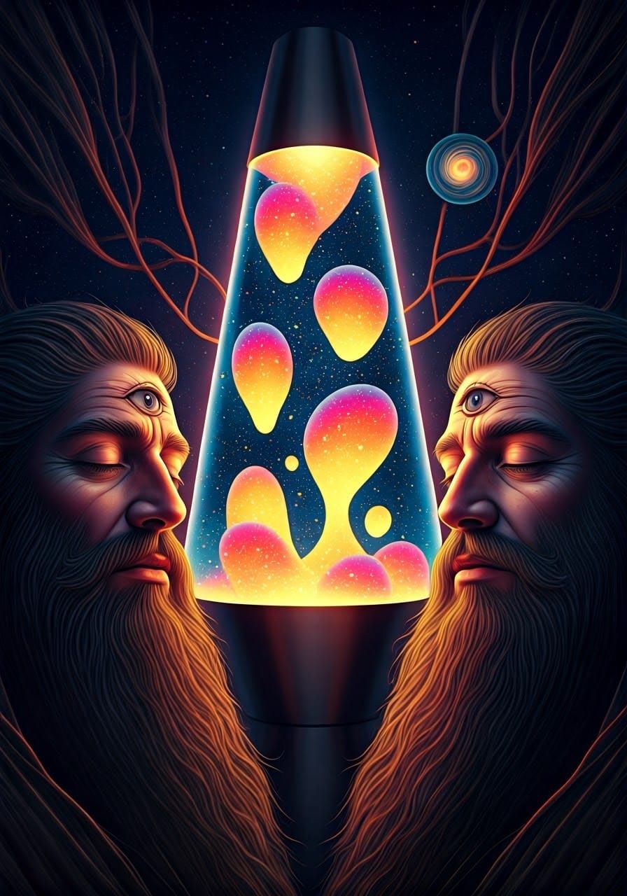 Cosmic Lava Lamp with Third Eye Figures
