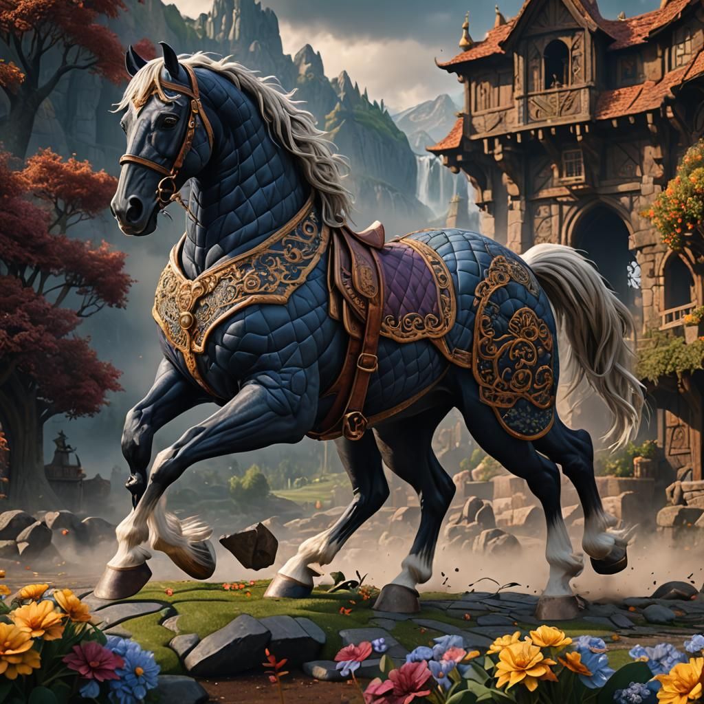 Quilted Horse in Detailed Matte Painting Style
