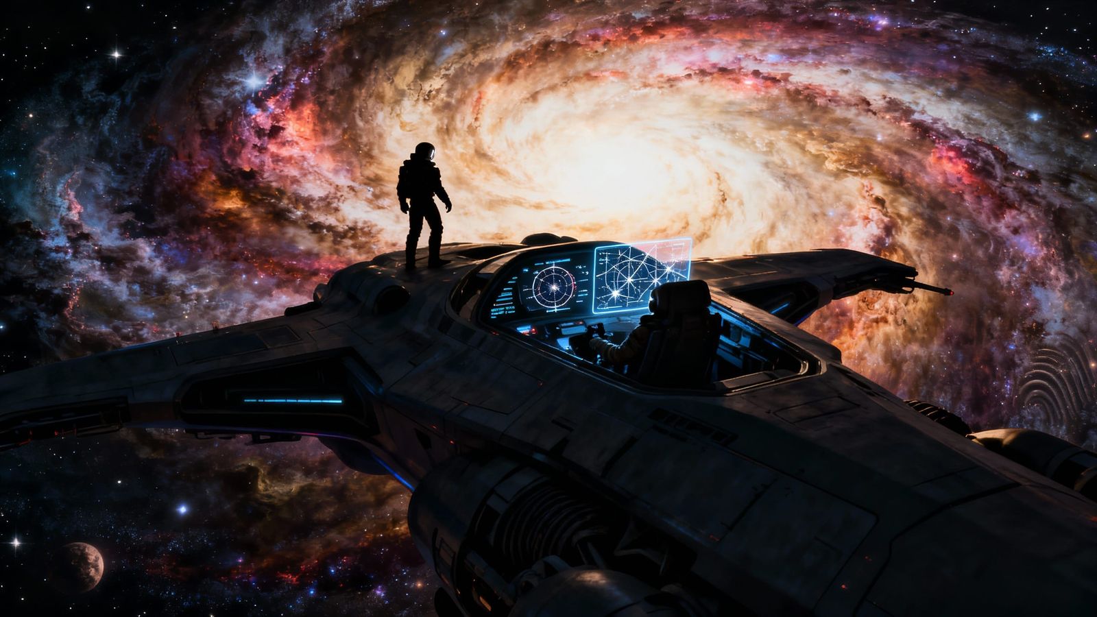 Astronaut Pilots Sloth Spaceship in Nebula