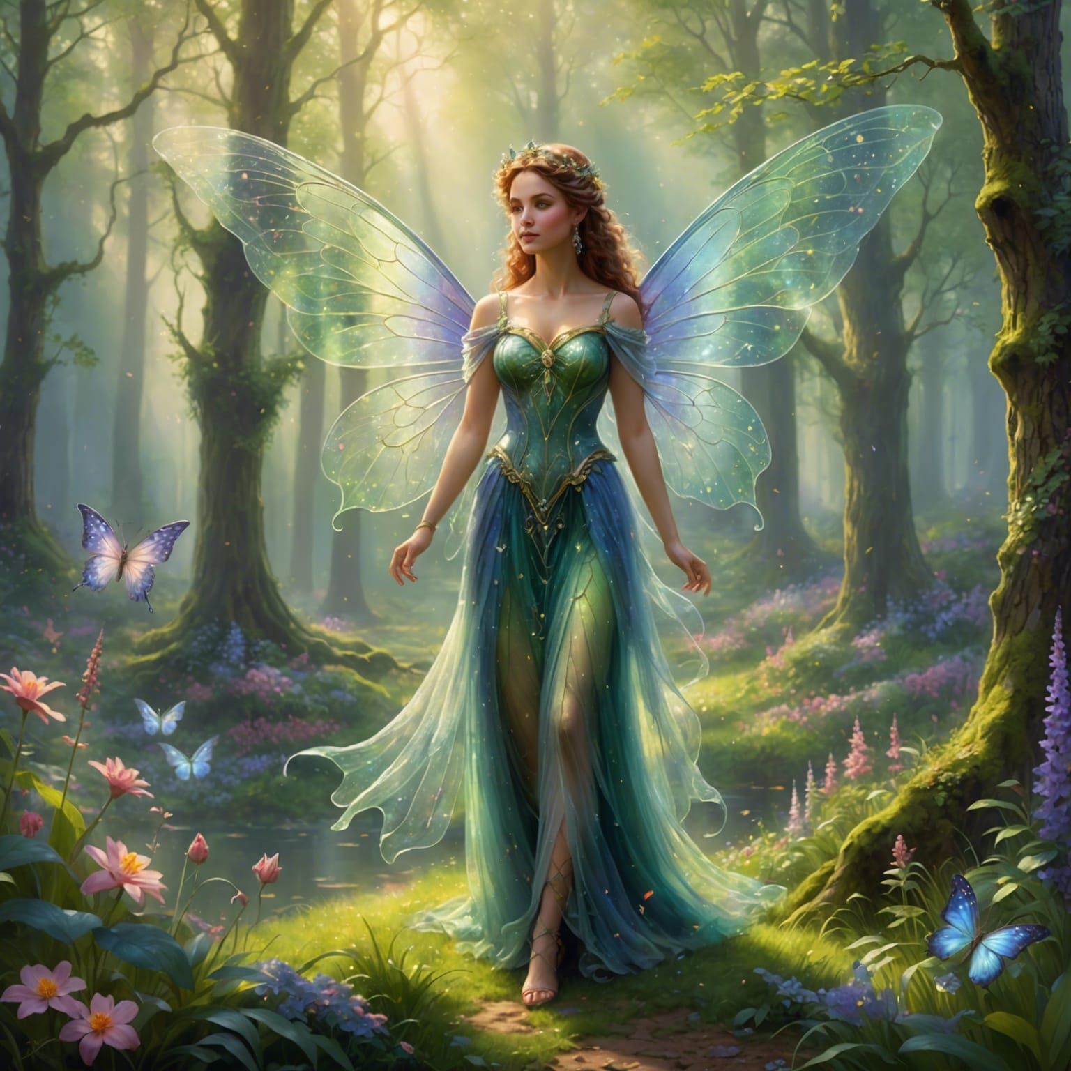 Goddess with Fairy Wings in Spring Glade