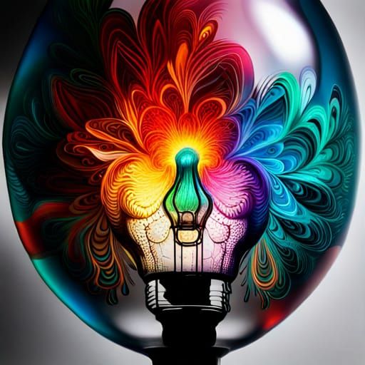Intricate Technicolor Light Bulb Design in Splash Art Style