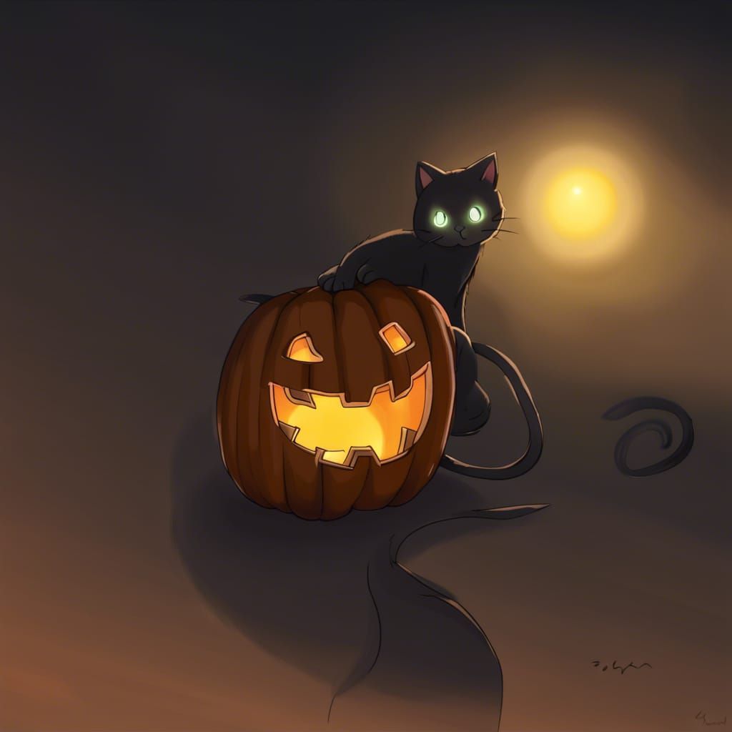 Anime Cat Jack-o'-Lantern: Manga-Style Halloween