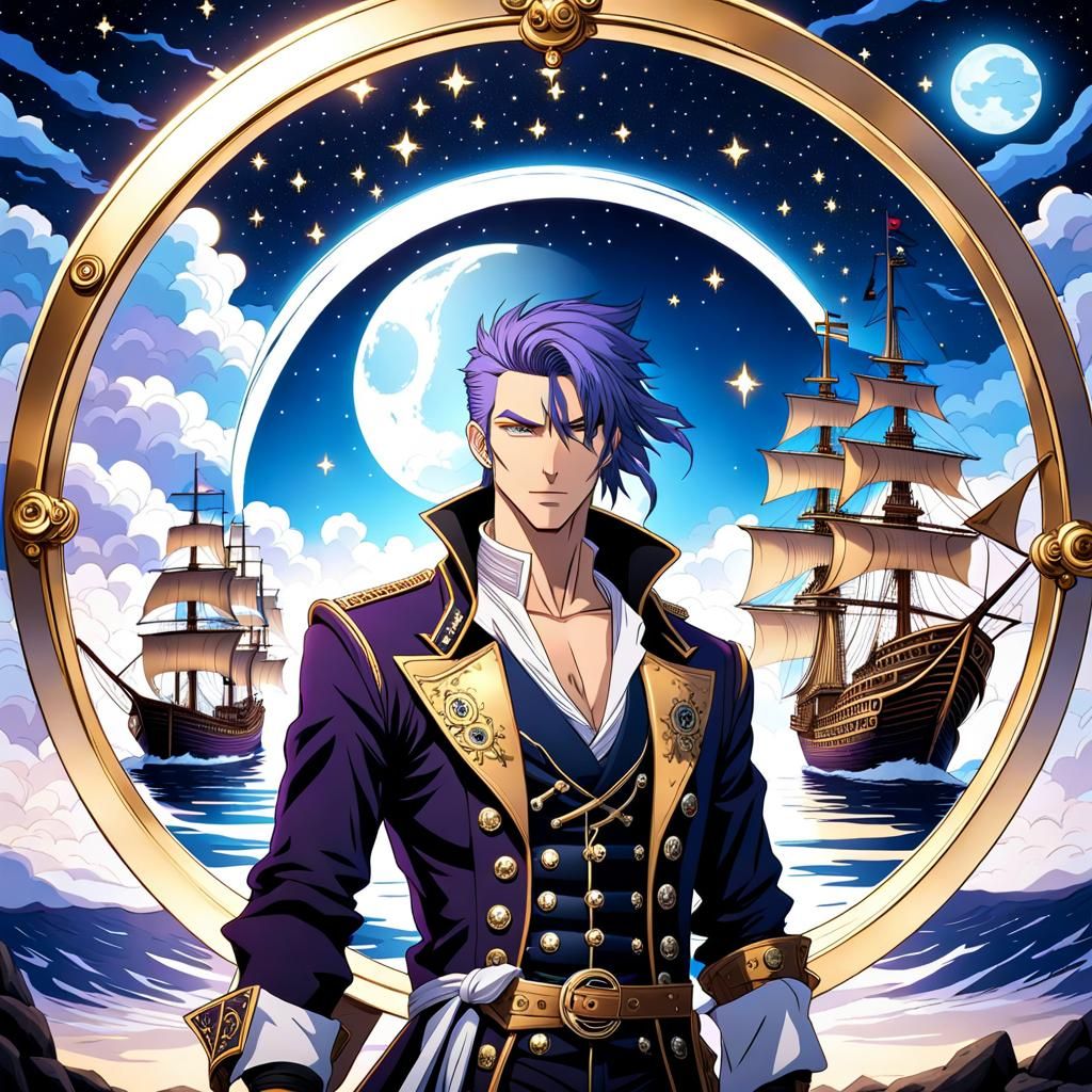 Anime Pirate Under Starry Steampunk Sky