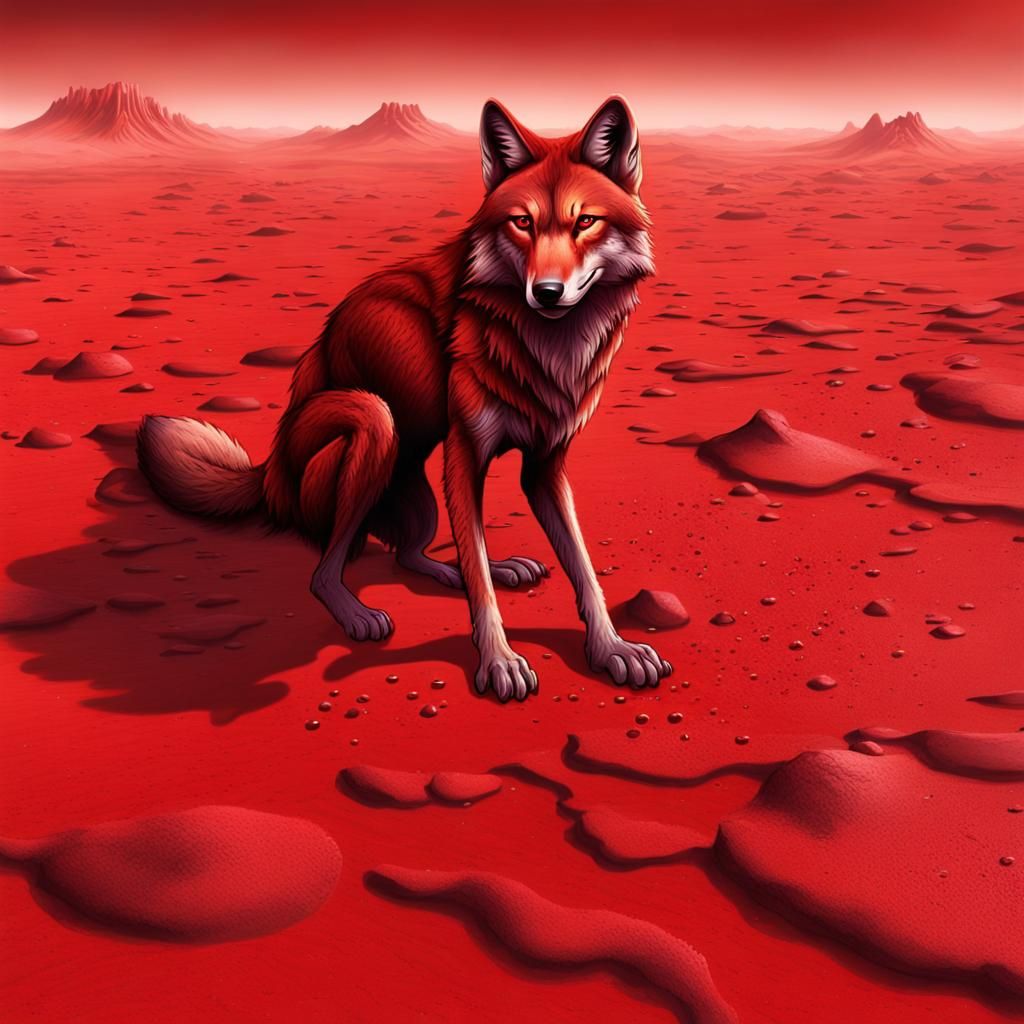 Crimson Wolf Weeping on a Red Mars