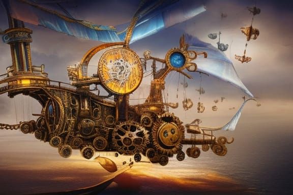 Steampunk Flying Ship: Hyperrealistic Digital Masterpiece