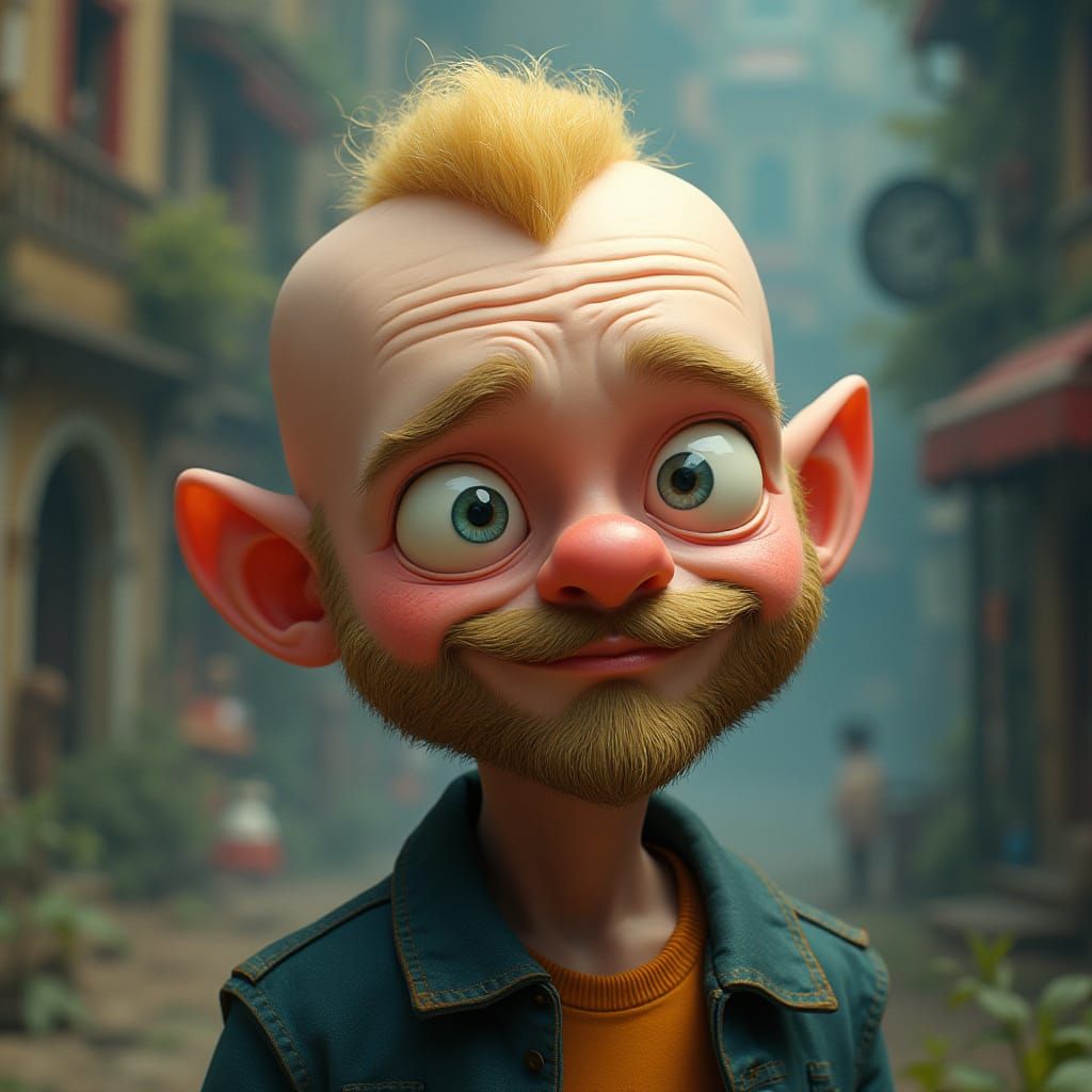 Sarcastic Bald Cartoon Character in Fantasy Style