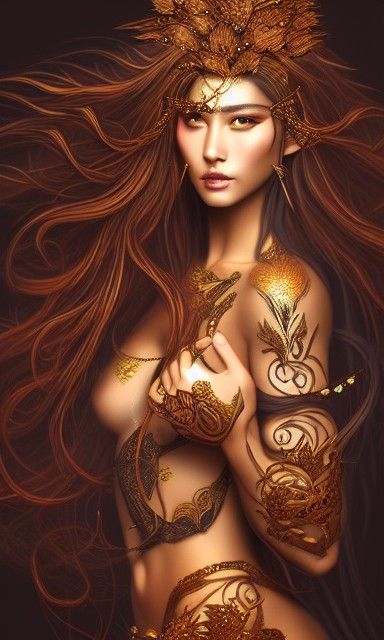 Sensual Fire Elemental in Arabesque Armor