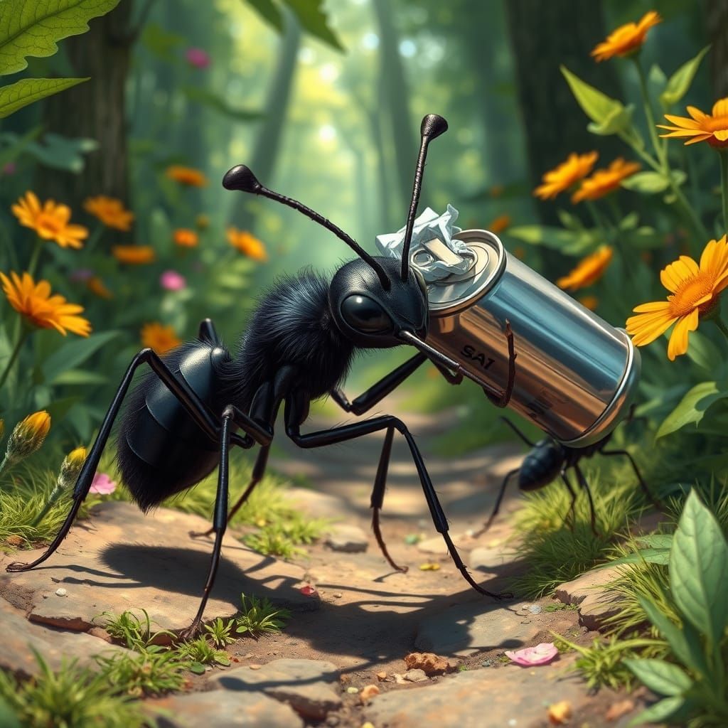 Ants Cleaning Forest Path in Hyper-Realism