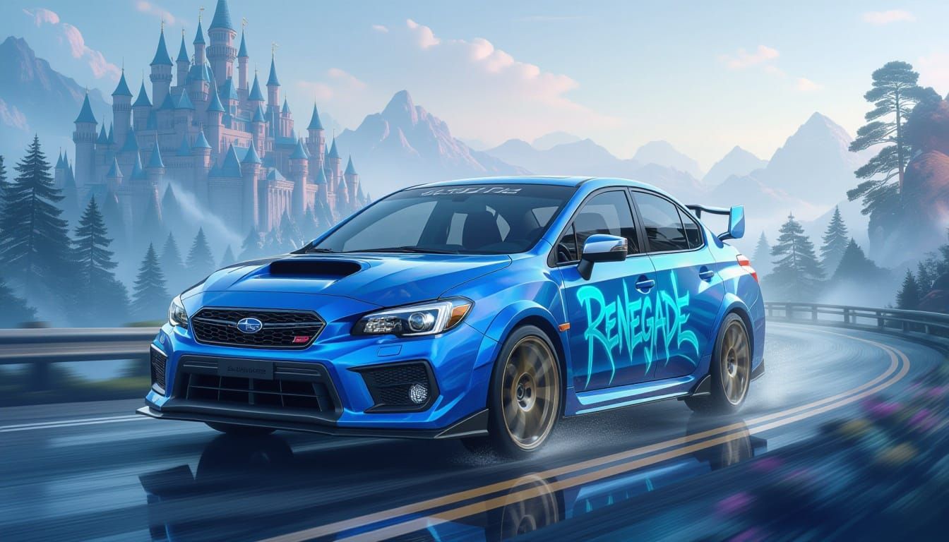 Galaxy Blue Subaru WRX STI with Neon Graffiti